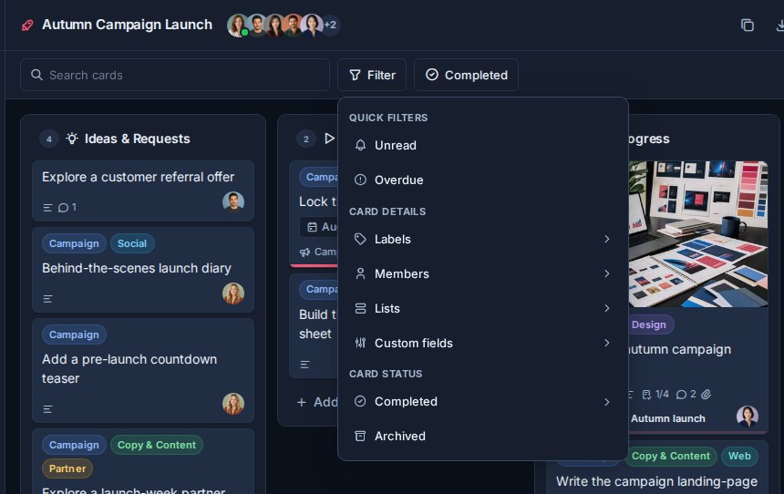The board filter menu with the Archived filter available.