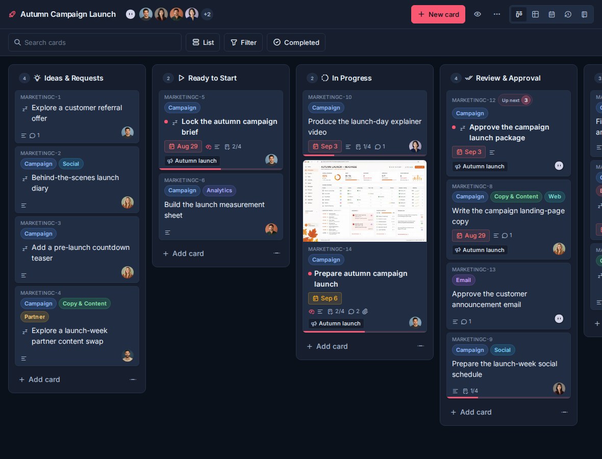 A Kanera board in the web app after deployment.