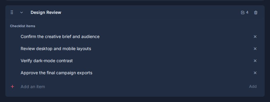 The Design Review checklist template expanded in Workspace settings with its checklist items.