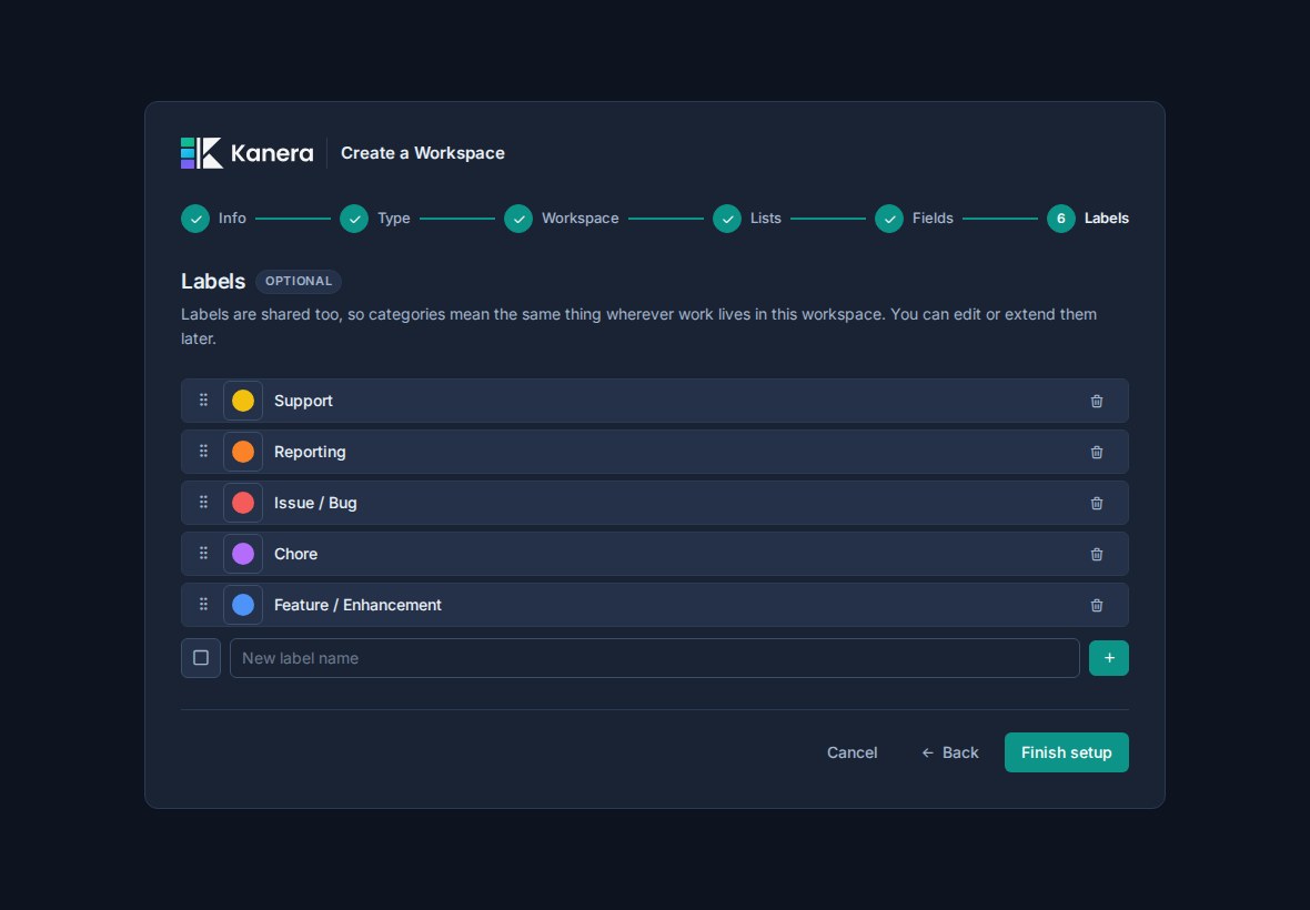 The onboarding step for reviewing shared workspace labels.