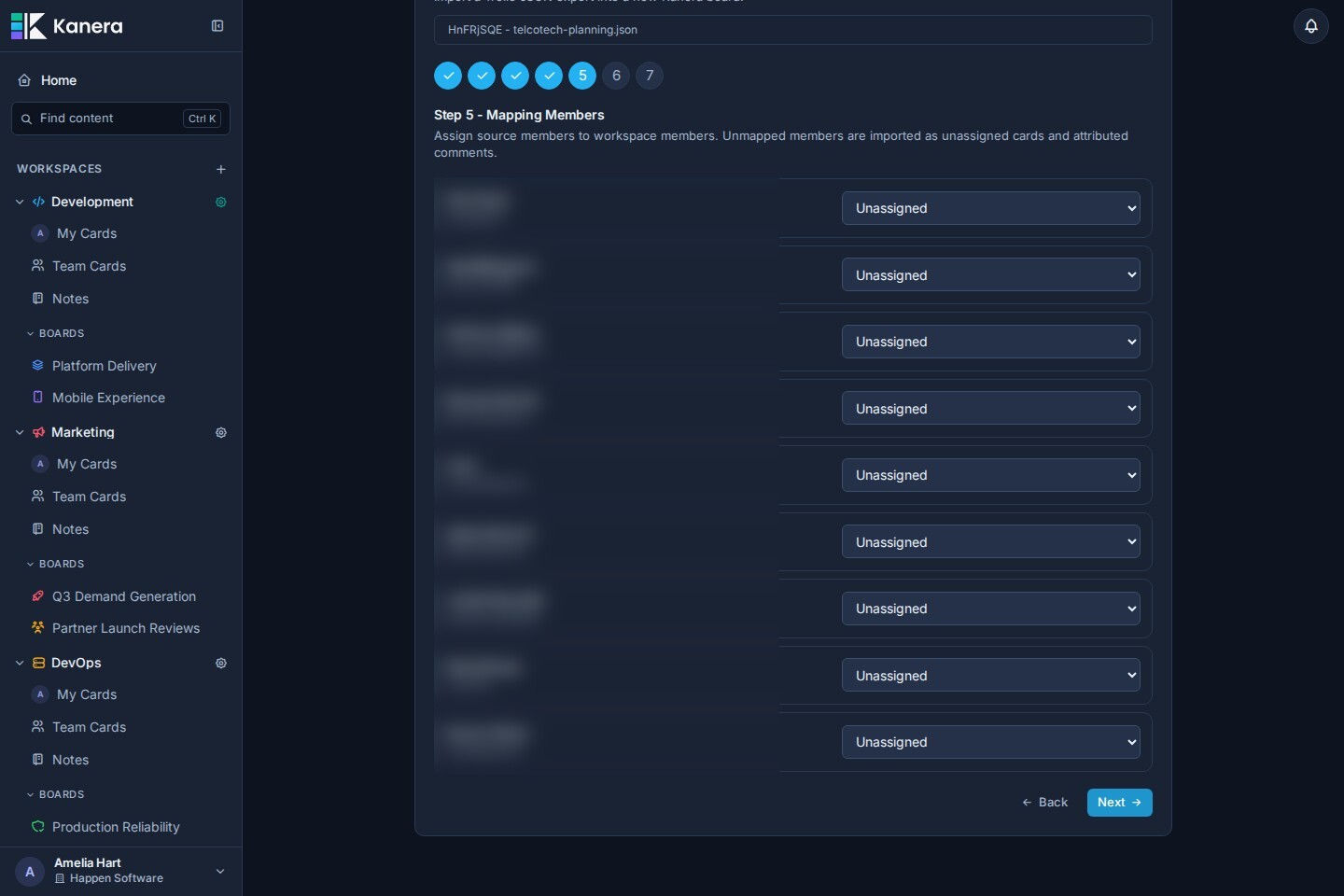 The Trello import member mapping step with Trello users matched to workspace members.