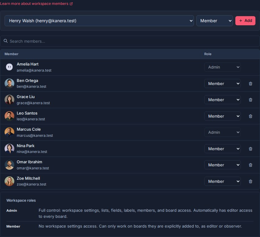 Workspace member settings showing member roles and the role reference panel.